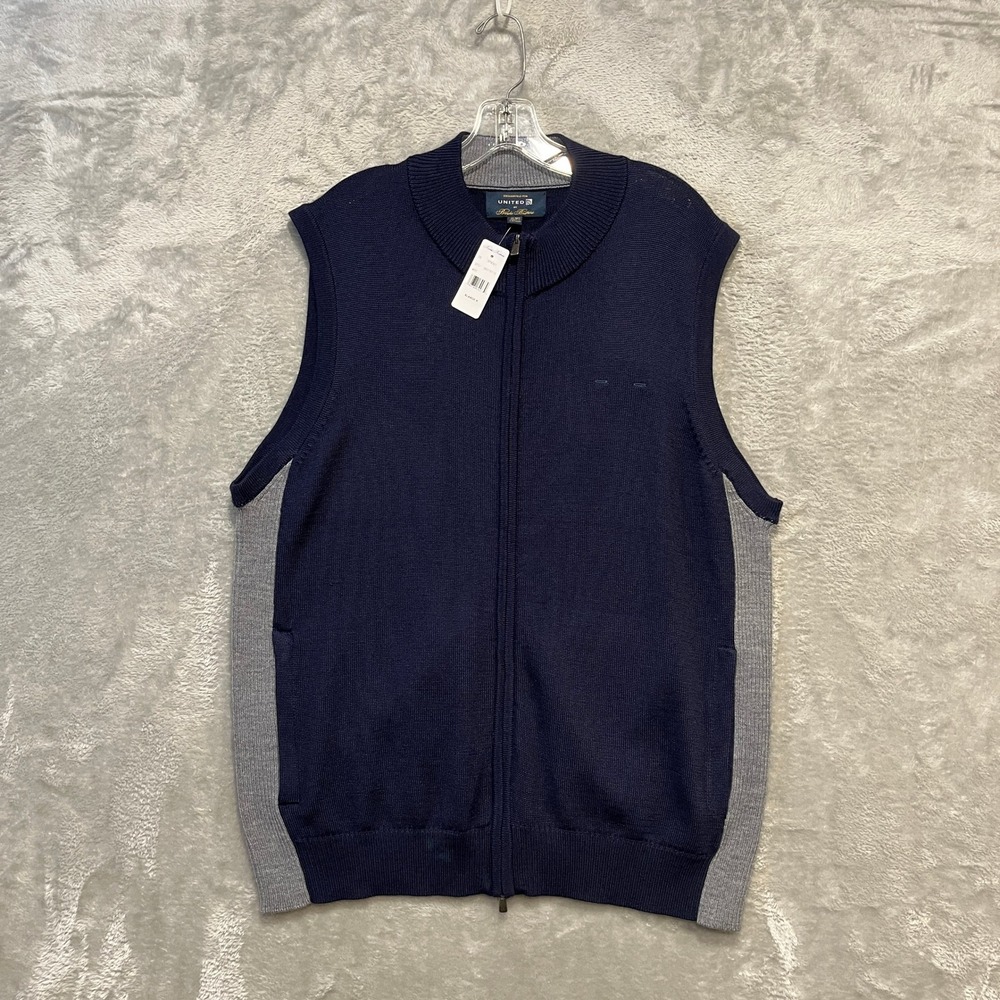 Brooks Brothers Sweater Vest Mens XL Navy Blue Merino Wool Full Zip United